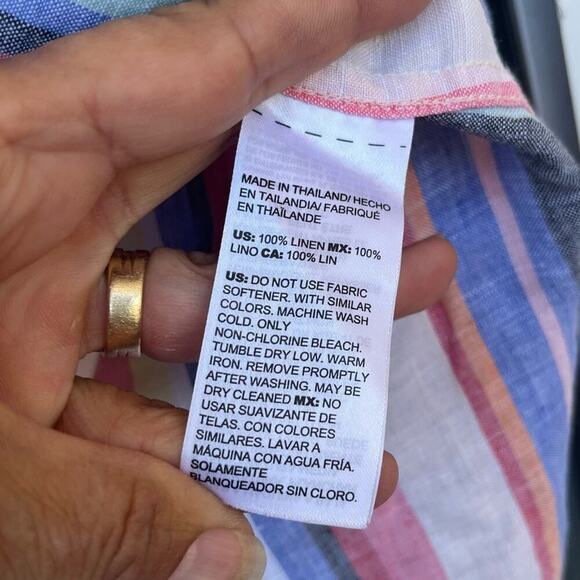 Chico's Striped Popover Top Size 3 Sleeveless Linen Rainbow V-Neck Tunic Spring - Picture 5 of 9